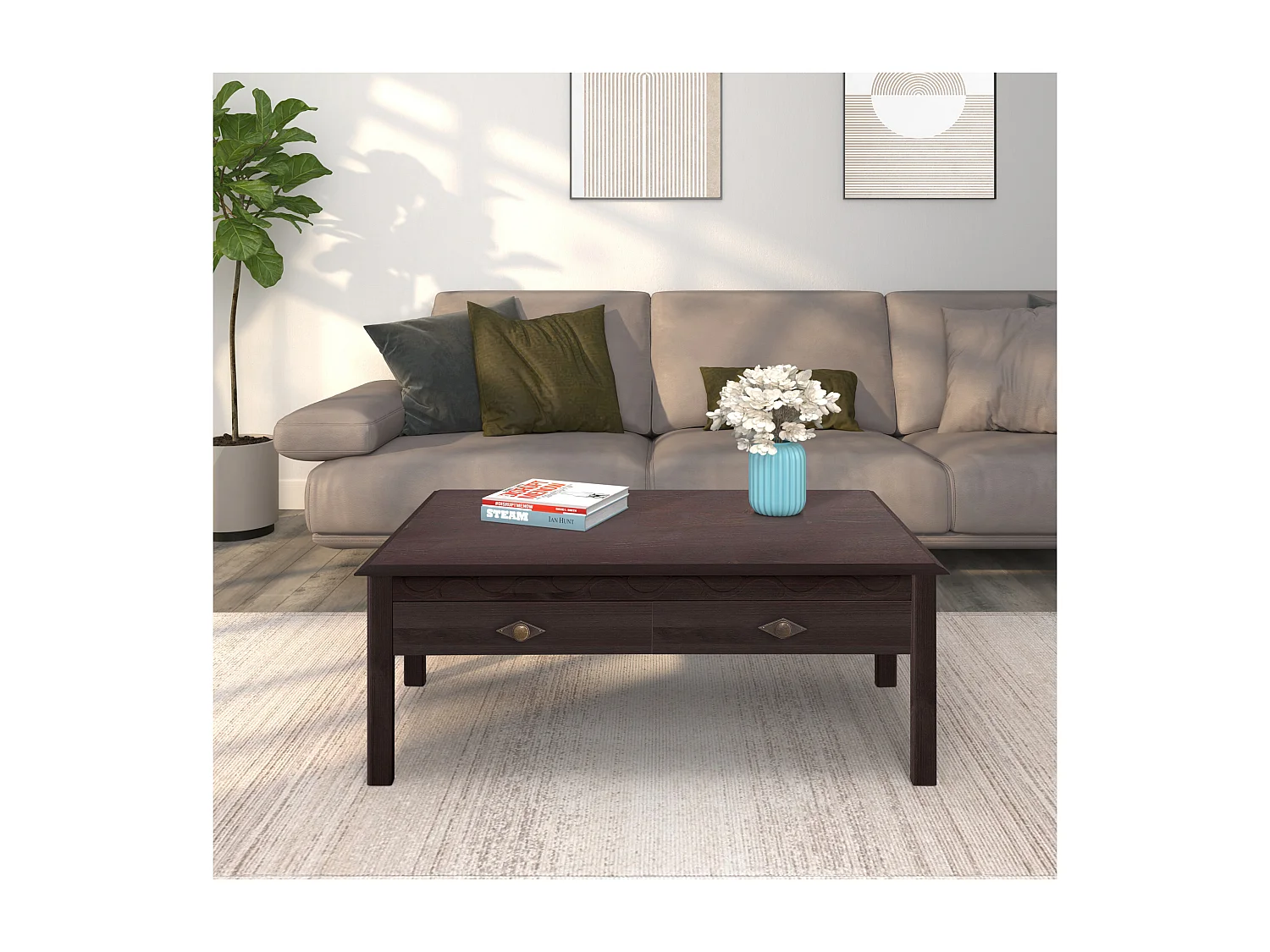 Laura | Coffee Table with 2 Drawers in Pine Brown