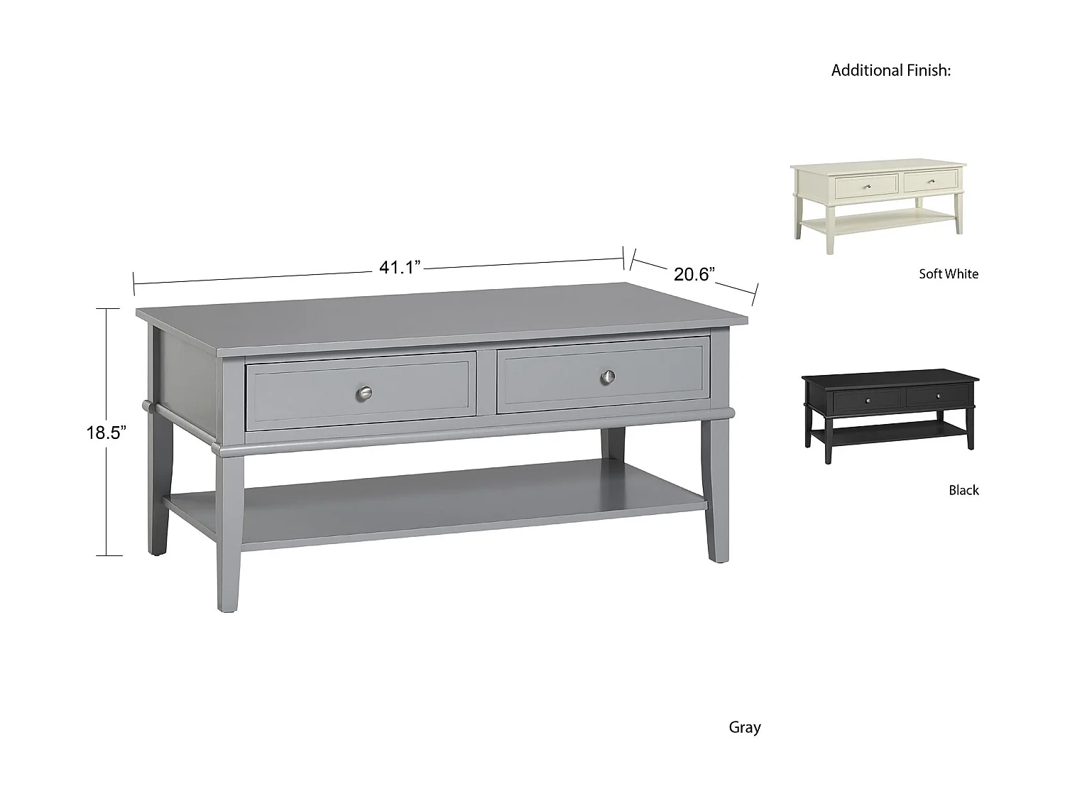 Salontafel met 2 laden in MDF Grijs