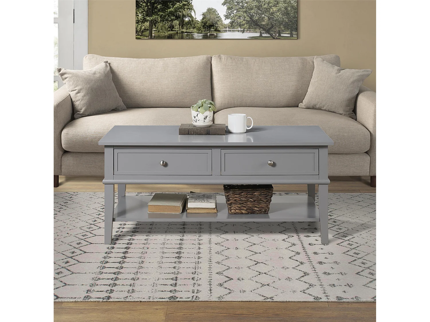 Franklin | Table basse avec 2 tiroirs en MDF gris
