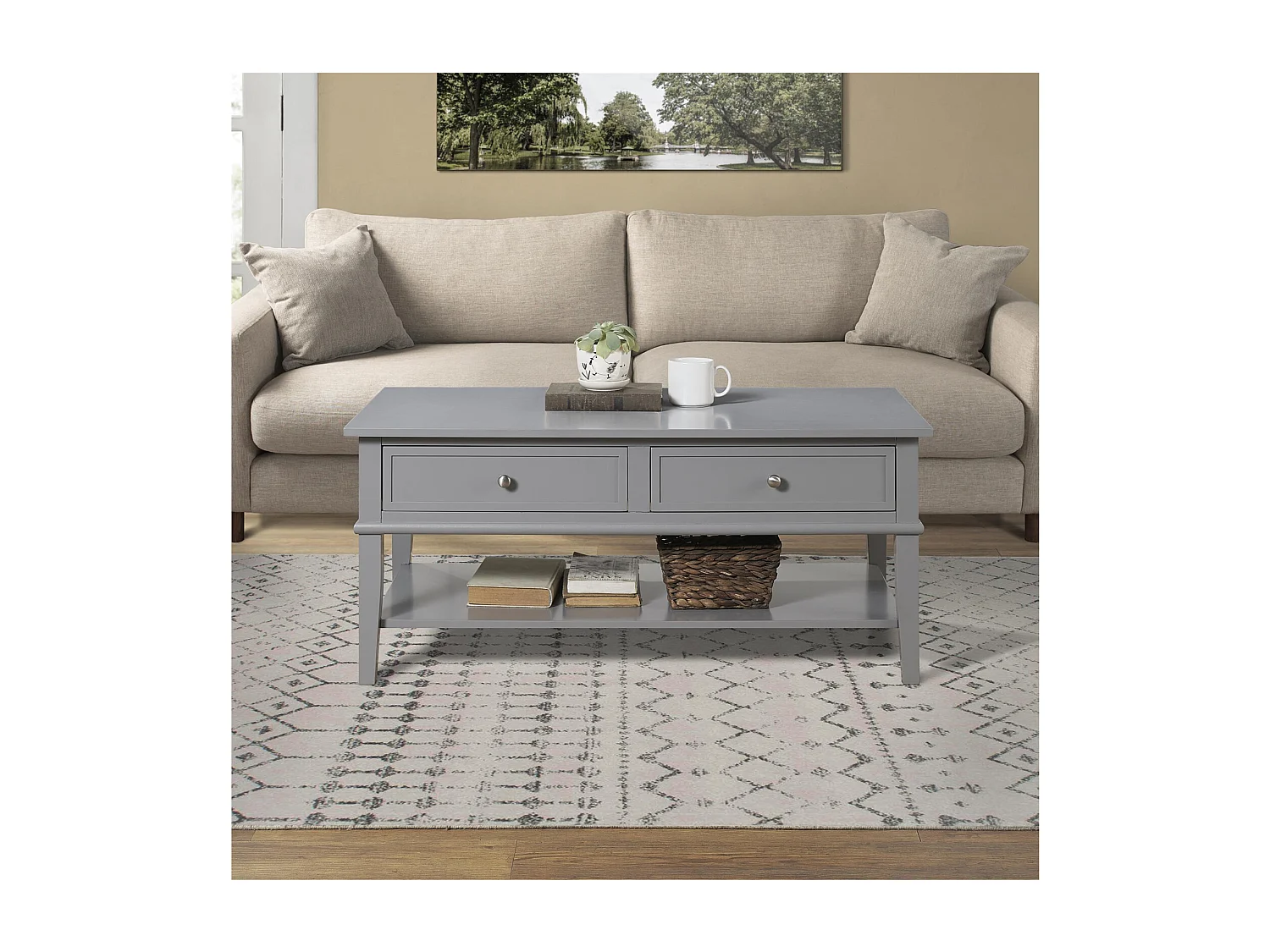 Franklin | Table basse avec 2 tiroirs en MDF gris