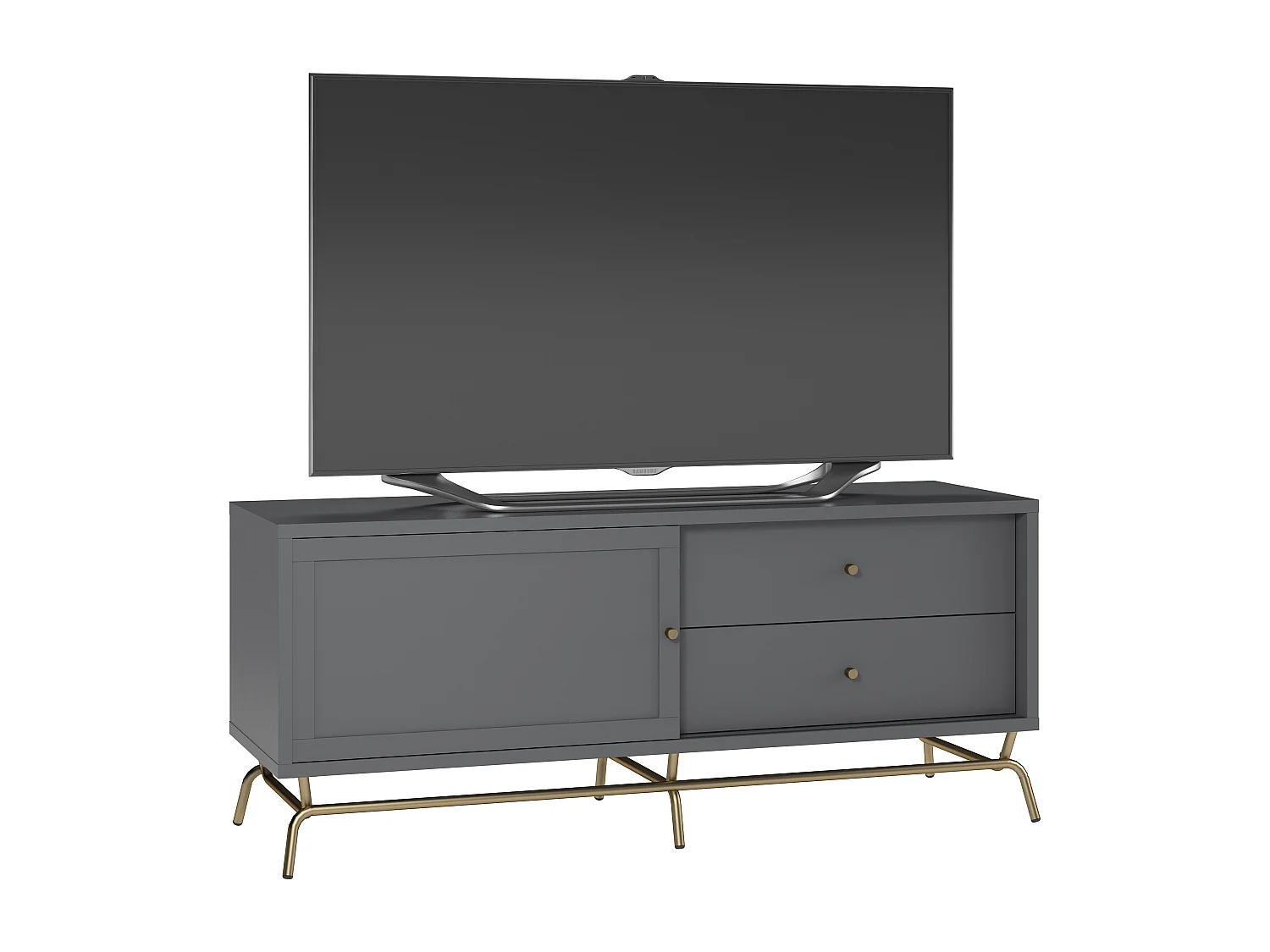 Porta tv con 2 cassetti e 1 anta in nobilitato grigio grafite