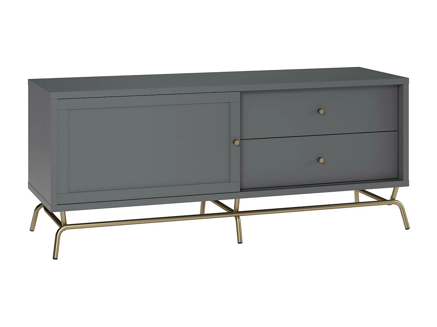 Porta tv con 2 cassetti e 1 anta in nobilitato grigio grafite