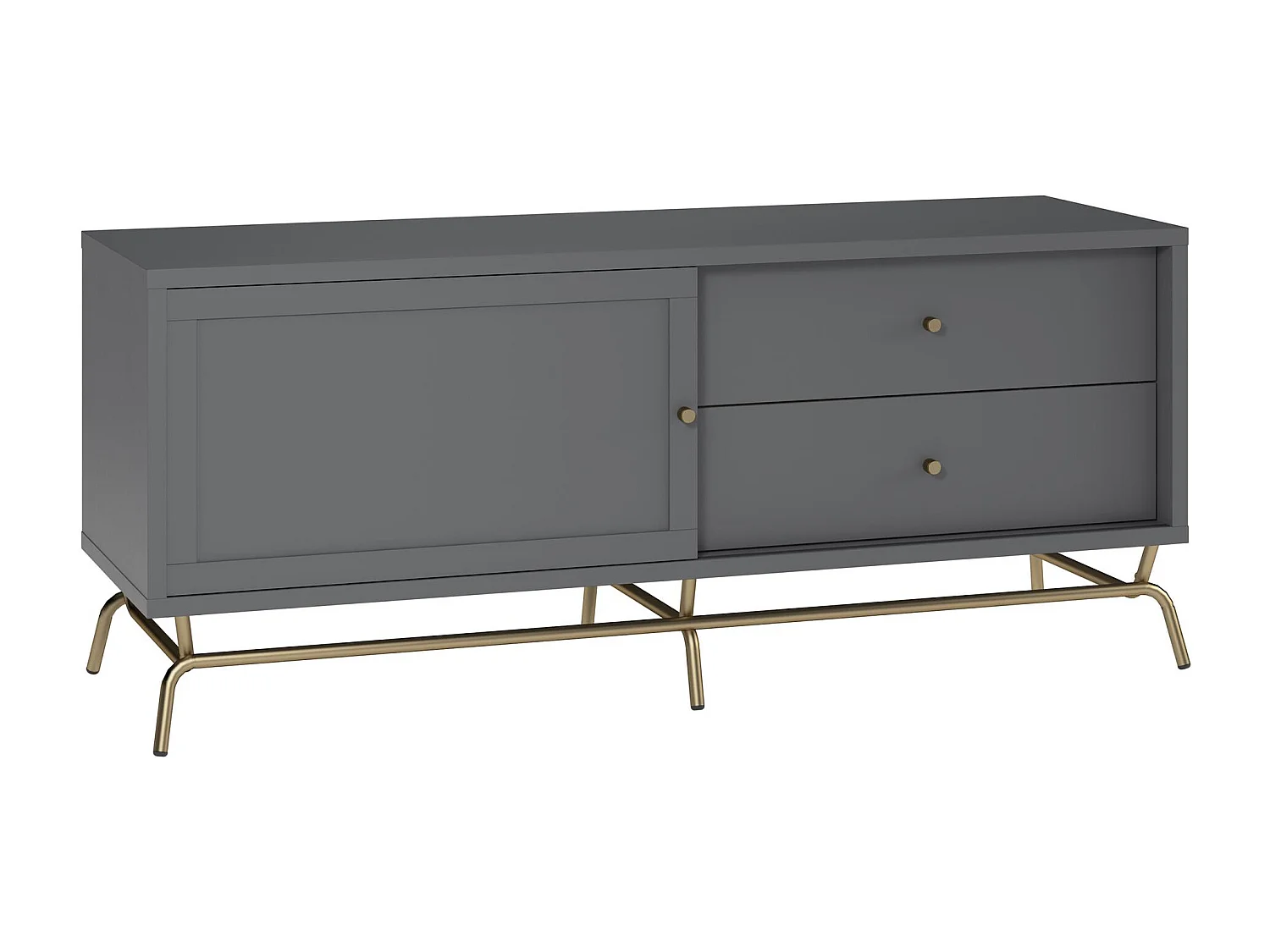 TV-Schrank mit 2 Schubladen und 1 Tür aus Spanplatten, graphitgrau