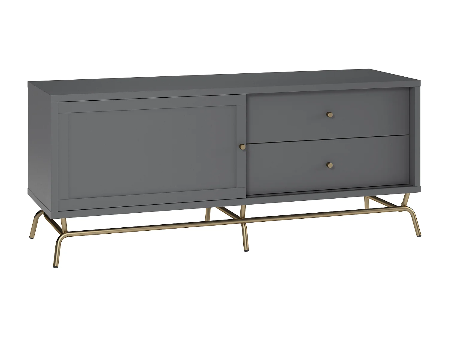 TV-Schrank mit 2 Schubladen und 1 Tür aus Spanplatten, graphitgrau