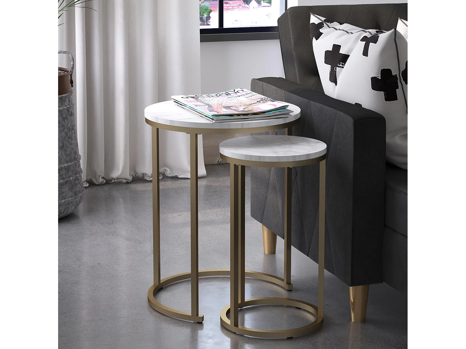 Amelia | Tables gigognes en MDF marbre blanc