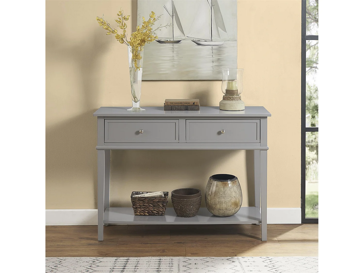 Franklin | Consola con 2 cajones en efecto madera gris