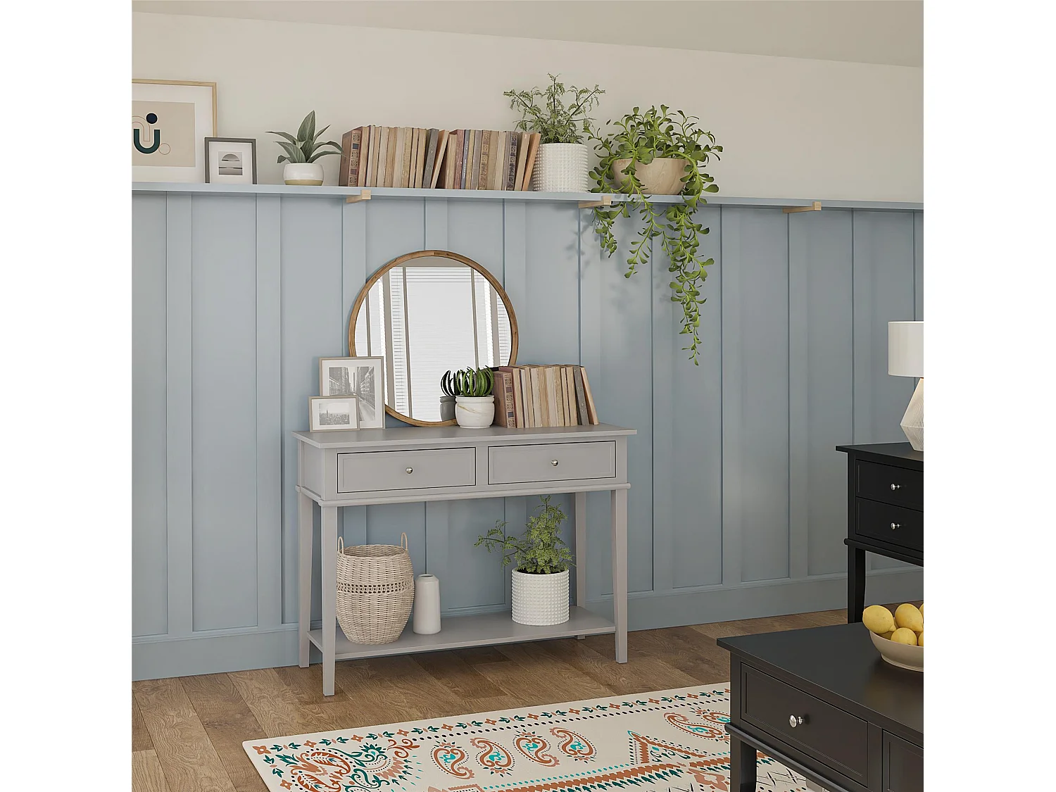 Franklin | Table console avec 2 tiroirs en MDF gris