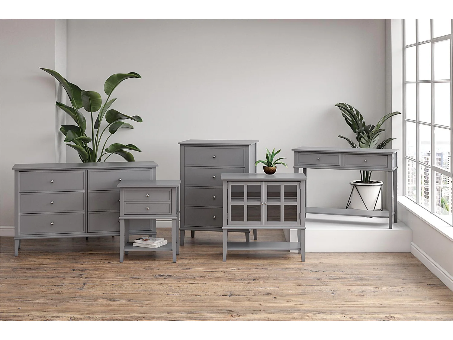 Franklin | Table console avec 2 tiroirs en MDF gris