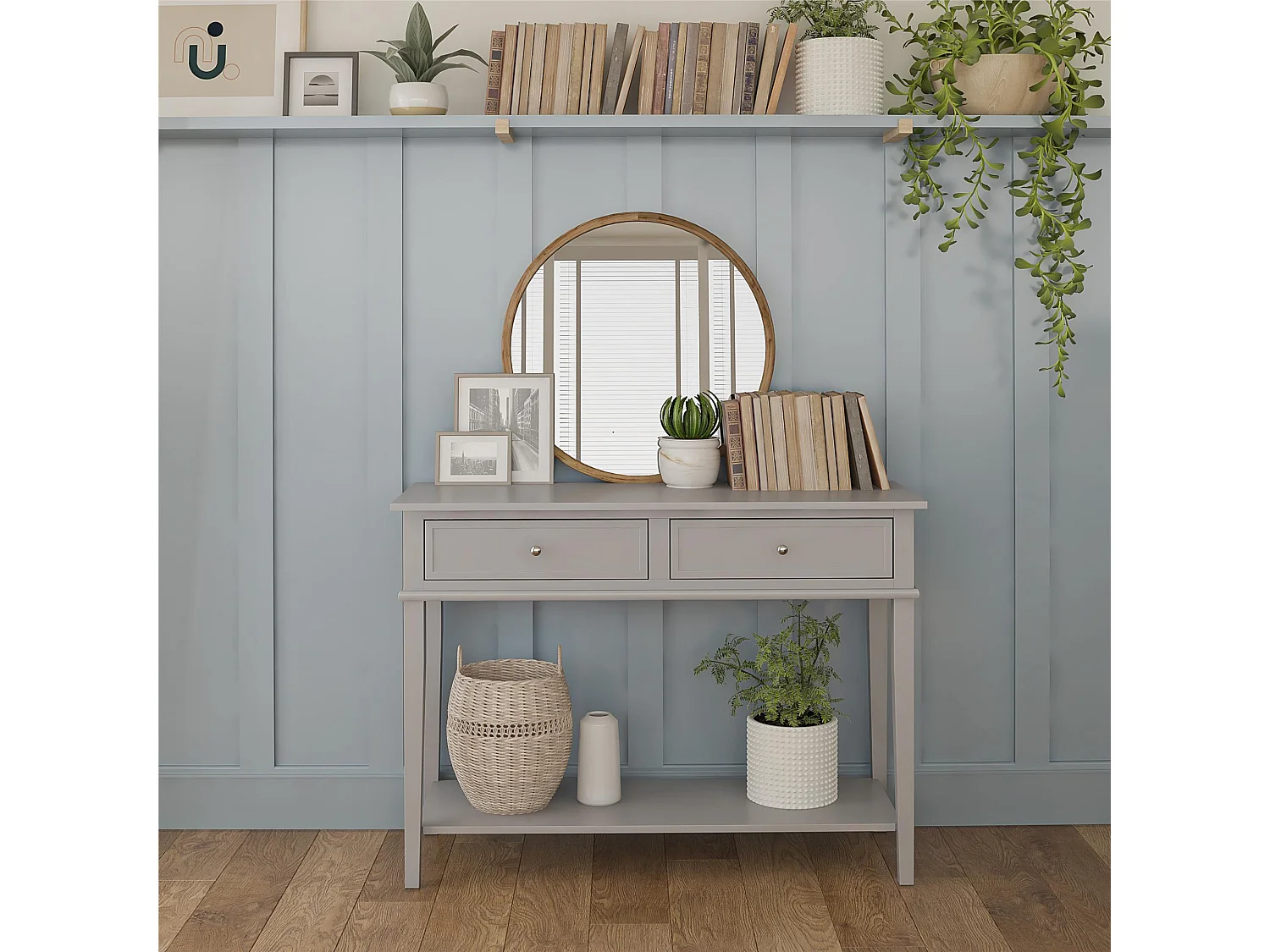 Franklin | Table console avec 2 tiroirs en MDF gris