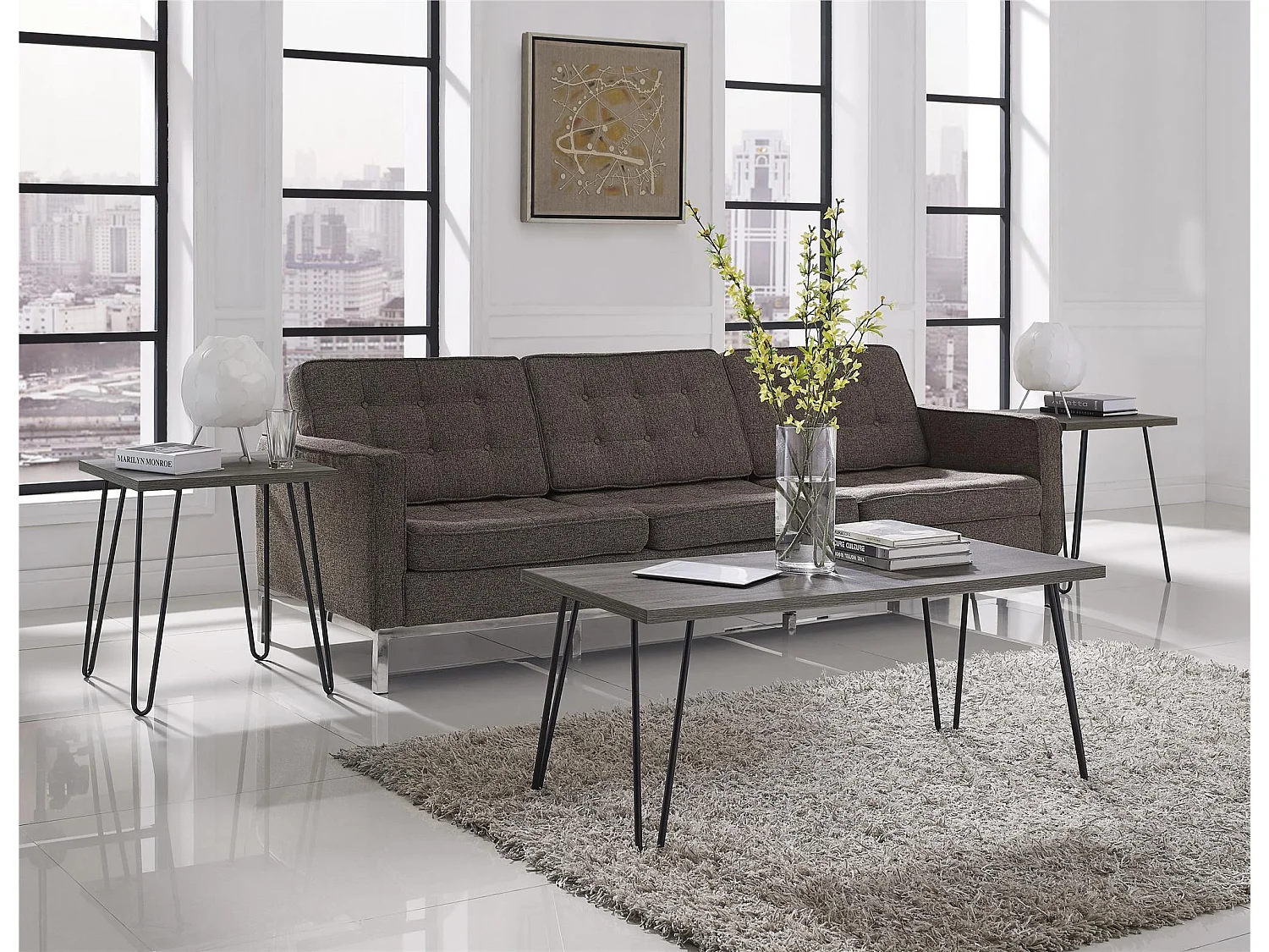 Mesa de Centro Rectangular en Tablero de Partículas Laminado Roble Gris