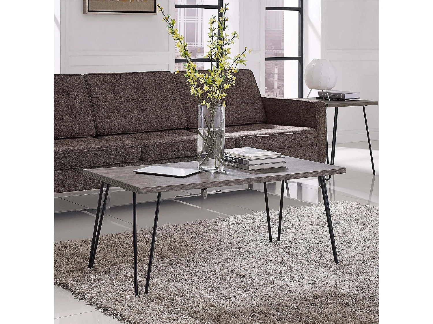 Owen | Table basse rectangulaire en gris / chêne