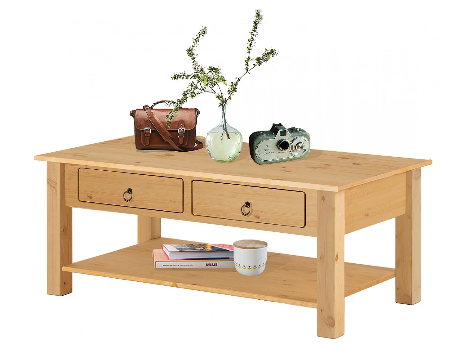 Couchtisch mit 2 Schubladen in Kiefer natur