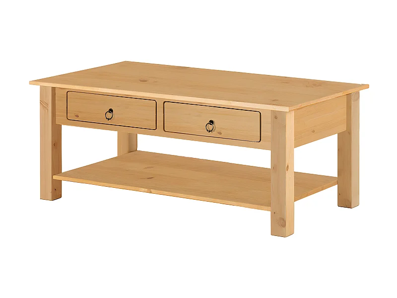 Ines | Table basse à 2 tiroirs en pin nature