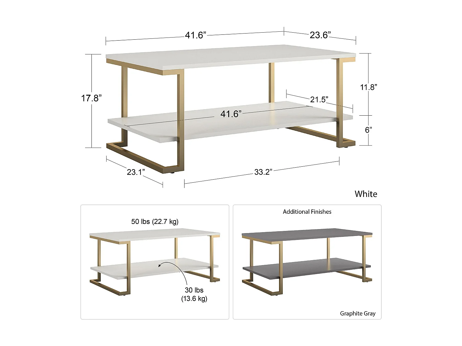 Camila | Table basse avec 1 étagère en MDF blanc