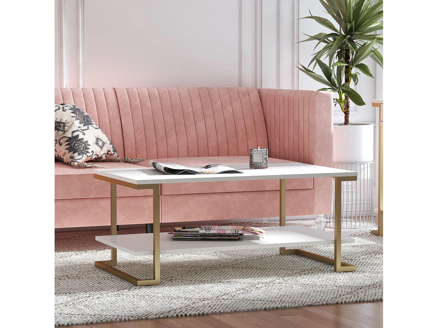 Camila | Table basse avec 1 étagère en MDF blanc