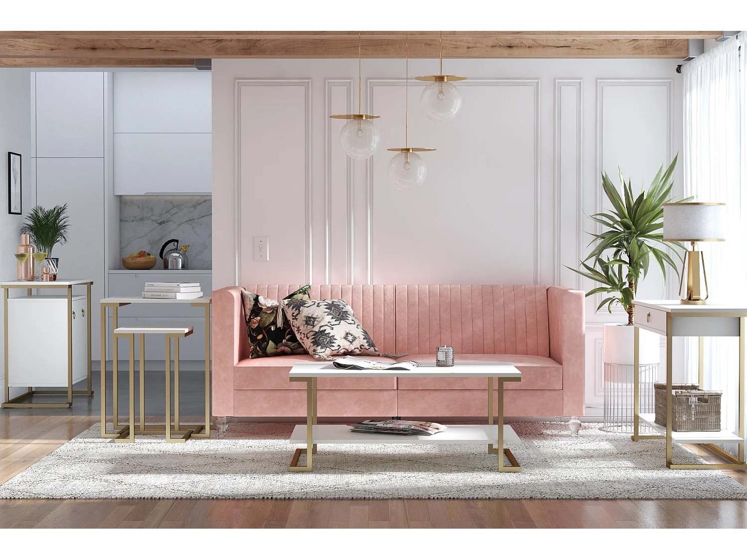 Camila | Table basse avec 1 étagère en MDF blanc