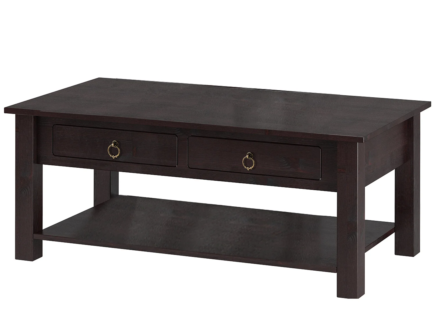 Tavolino con 2 cassetti in pino marrone scuro