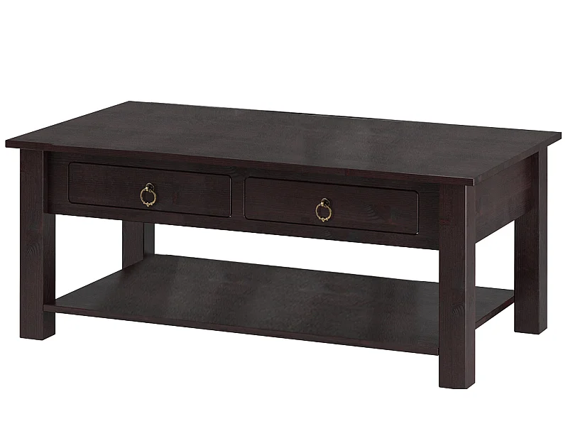 Tavolino con 2 cassetti in pino marrone scuro