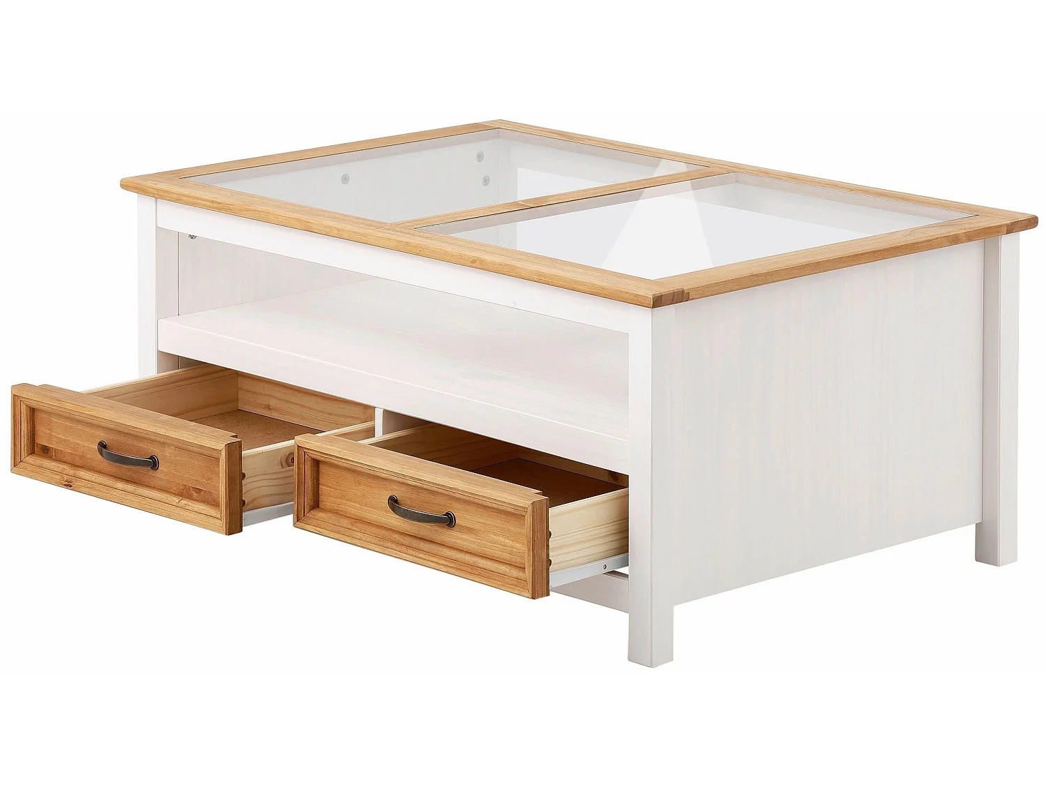 Selma | Table basse en verre et pin nature et blanc