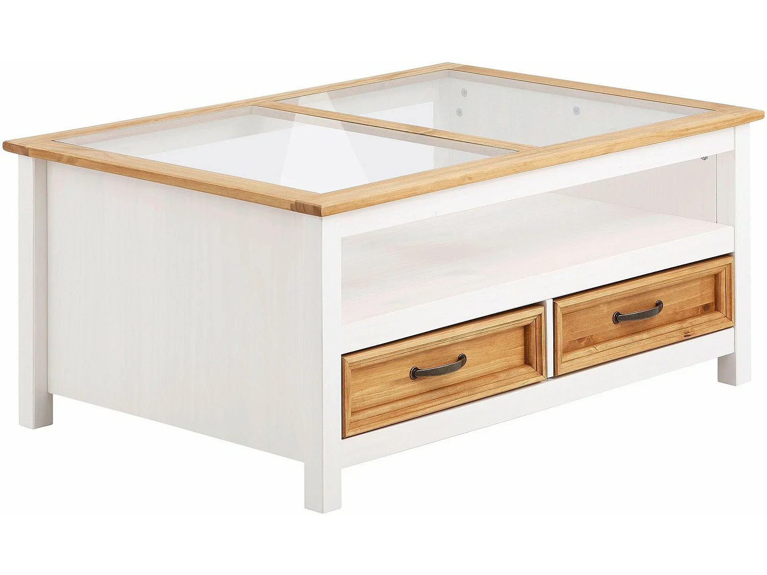 Selma | Table basse en verre et pin nature et blanc