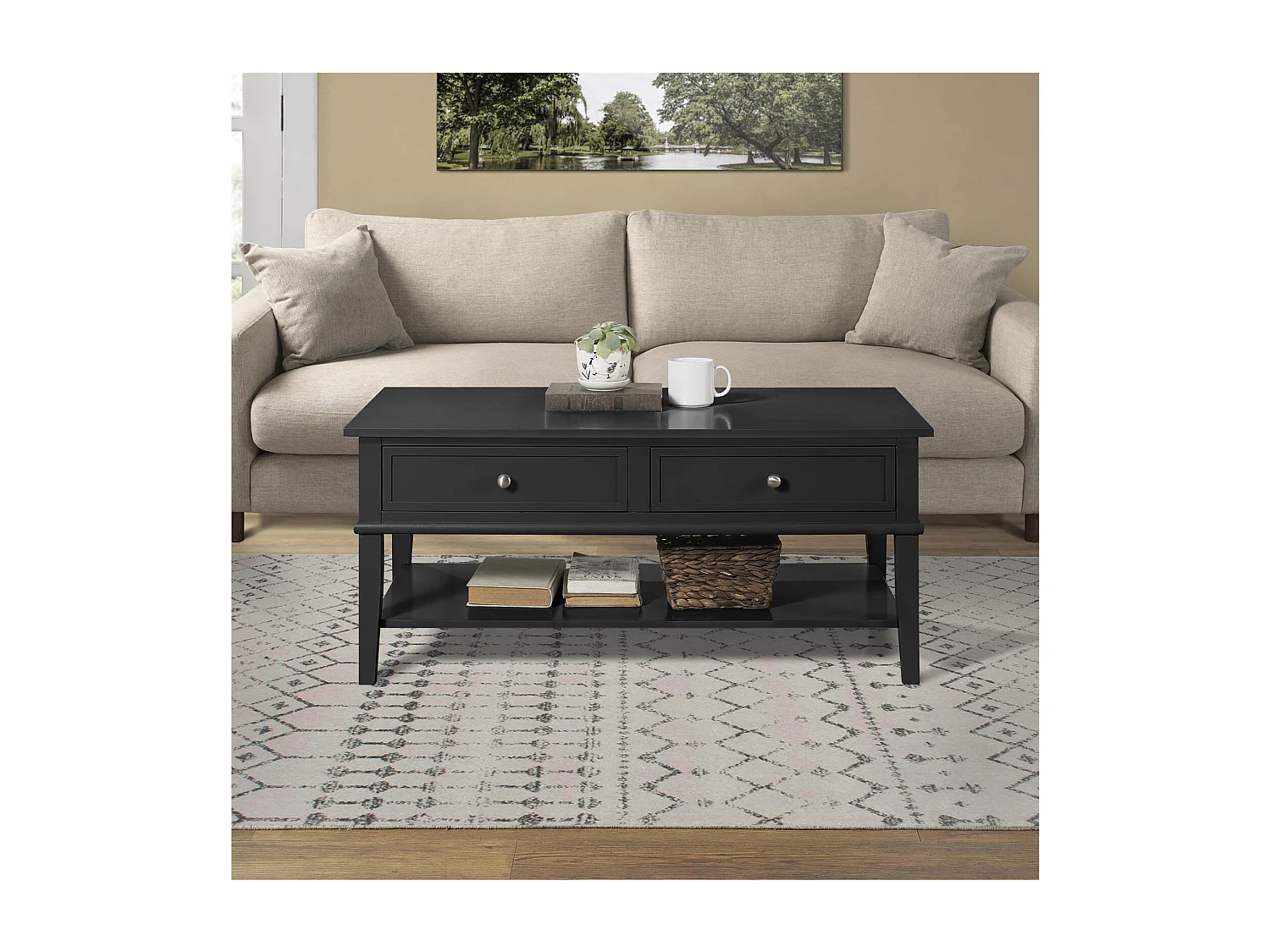 Salontafel met 2 laden in MDF zwart