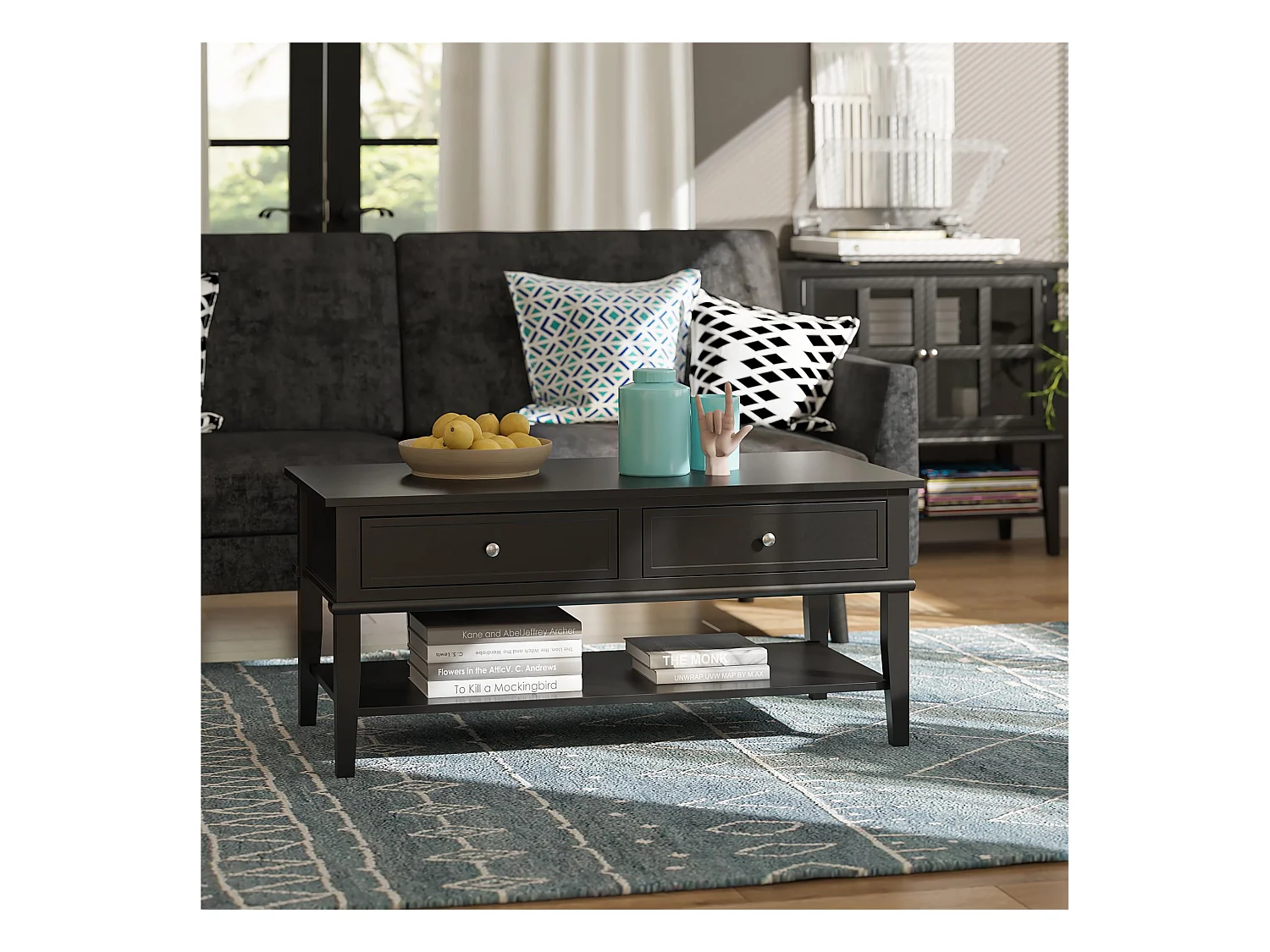 Salontafel met 2 laden in MDF zwart