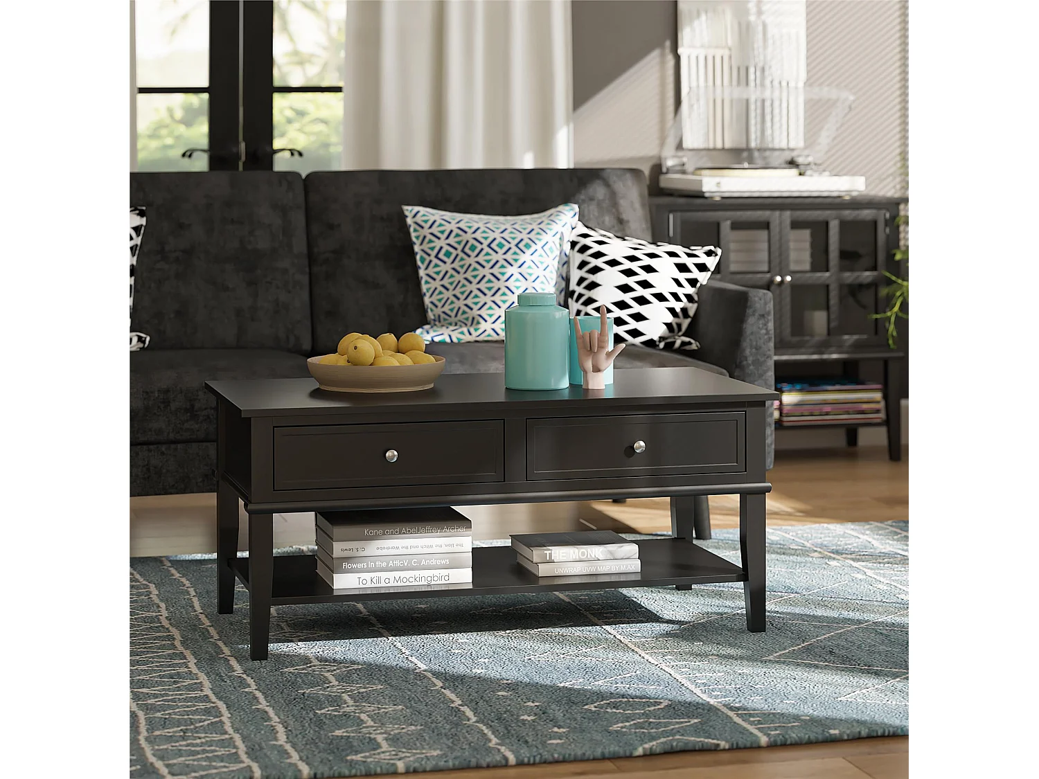 Franklin | Table basse avec 2 tiroirs en MDF Noir