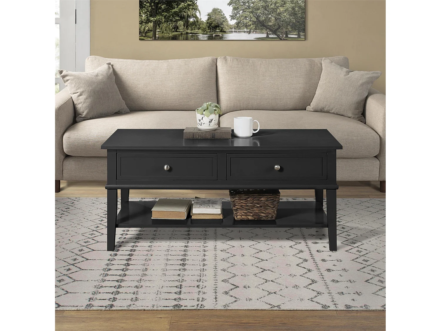 Salontafel met 2 laden in MDF zwart