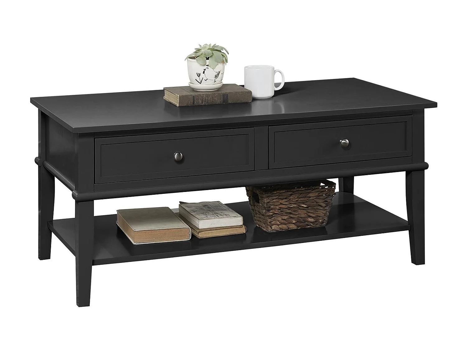 Salontafel met 2 laden in MDF zwart