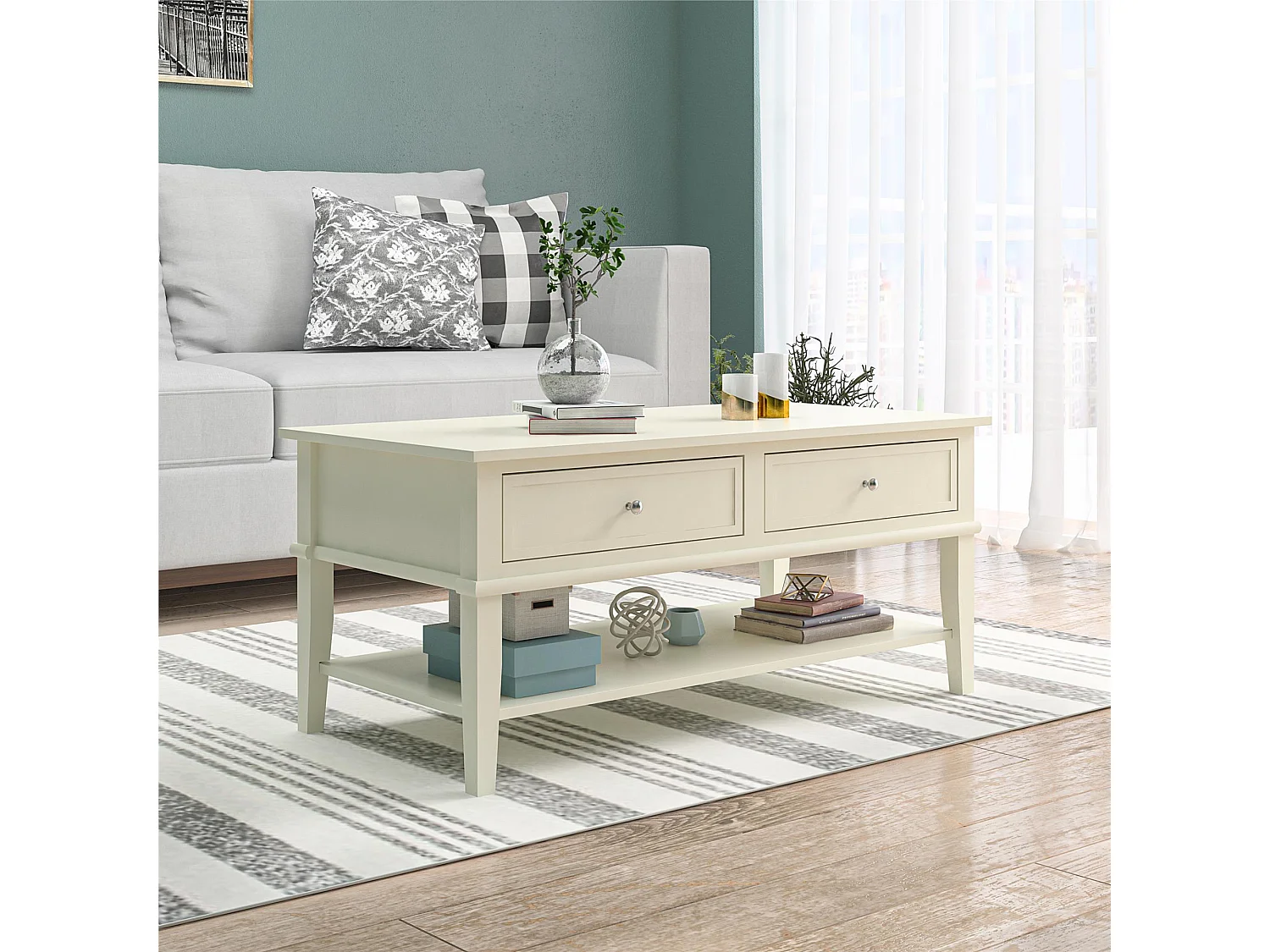 Salontafel met 2 laden in MDF Wit