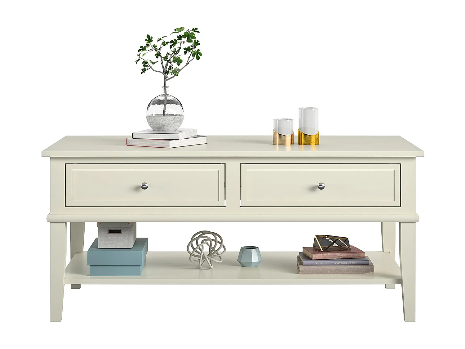 Salontafel met 2 laden in MDF Wit