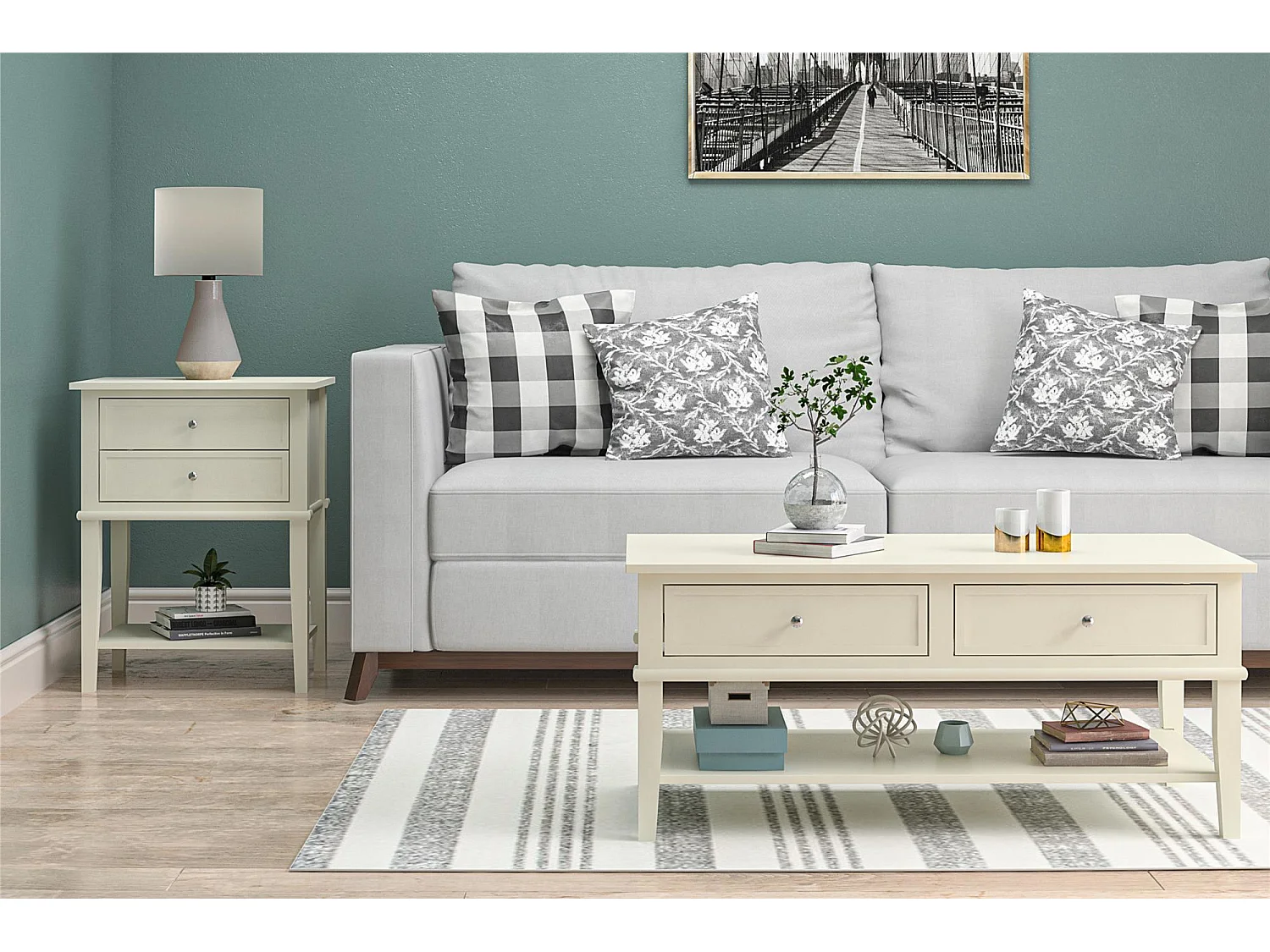 Salontafel met 2 laden in MDF Wit