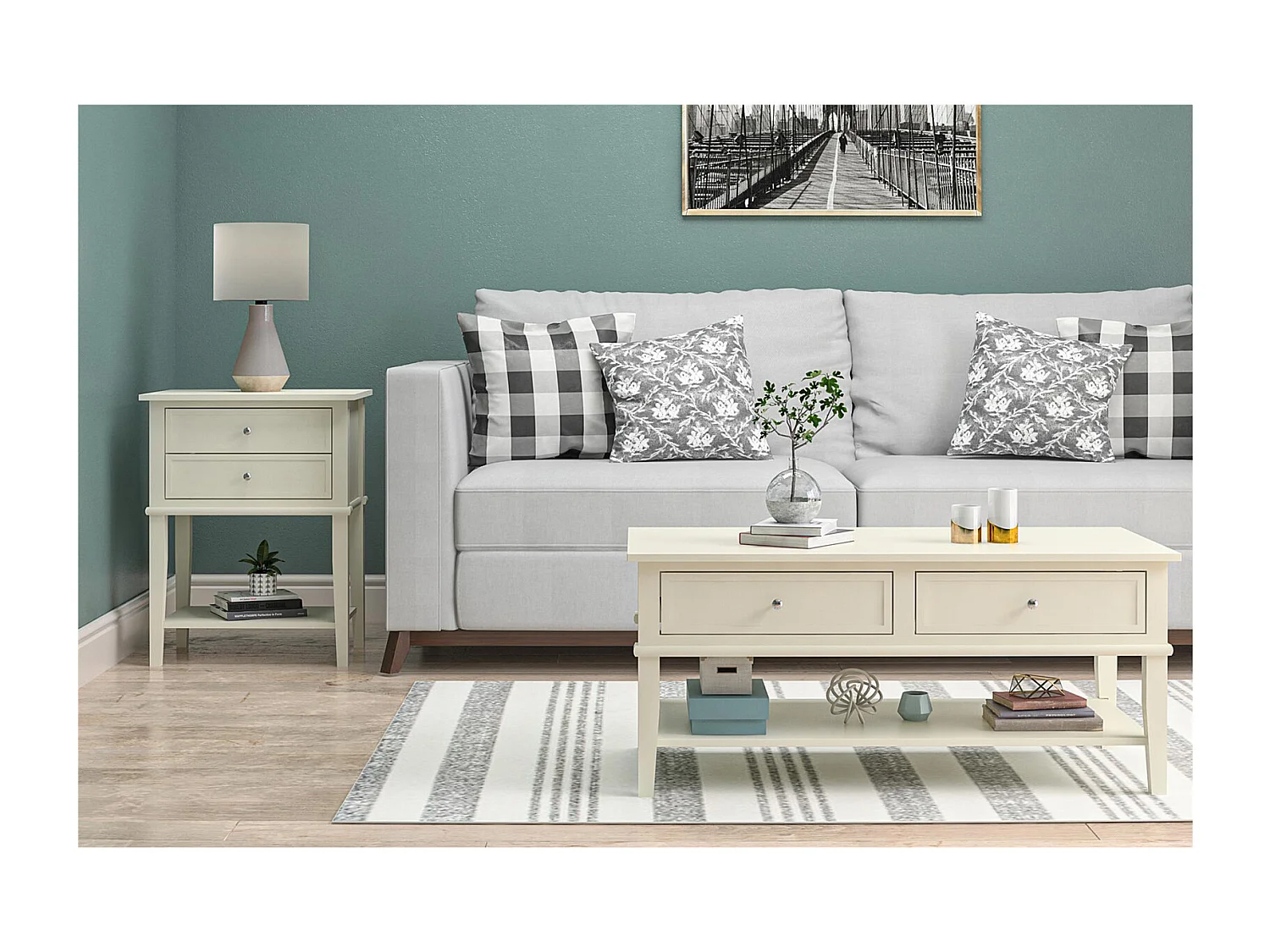 Salontafel met 2 laden in MDF Wit