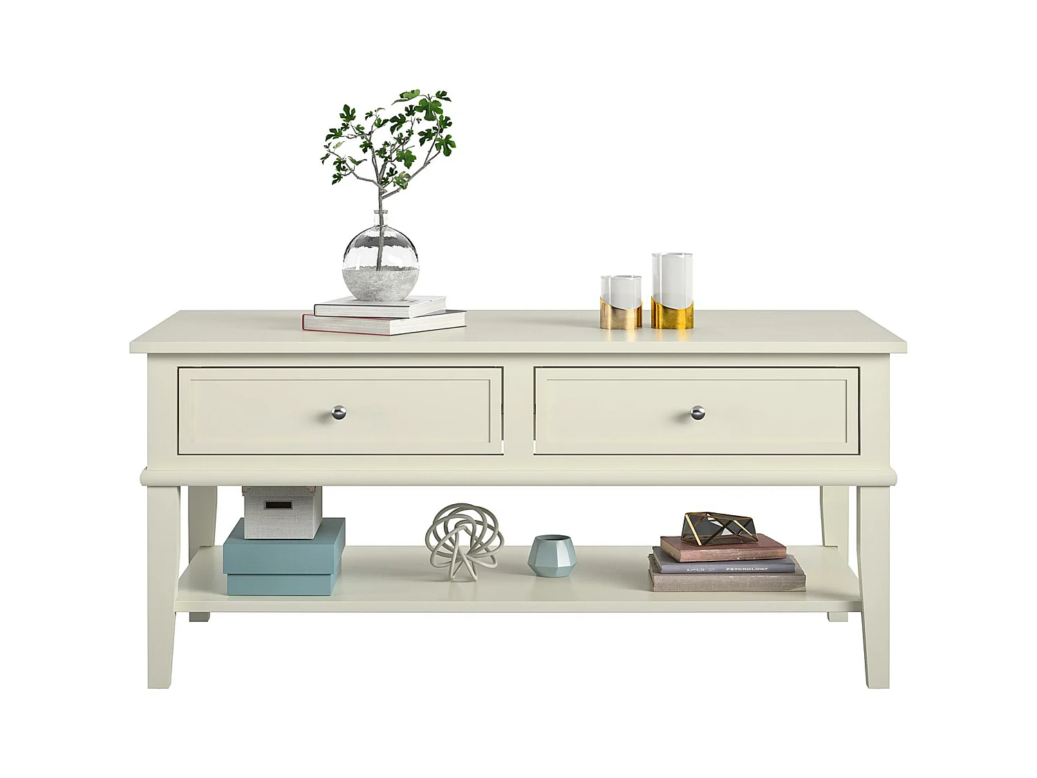 Franklin | Table basse avec 2 tiroirs en MDF blanc