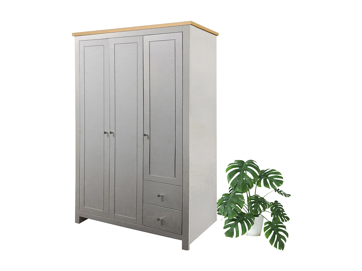 Armadio con 2 cassetti in MDF rovere e grigio