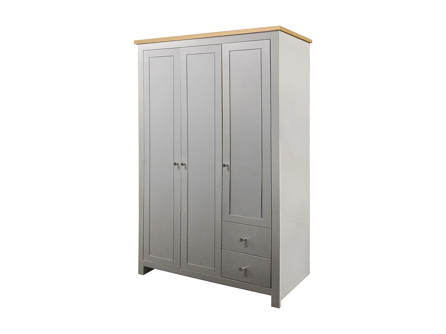 Kleiderschrank mit 2 Schubladen in MDF-Eiche und Grau