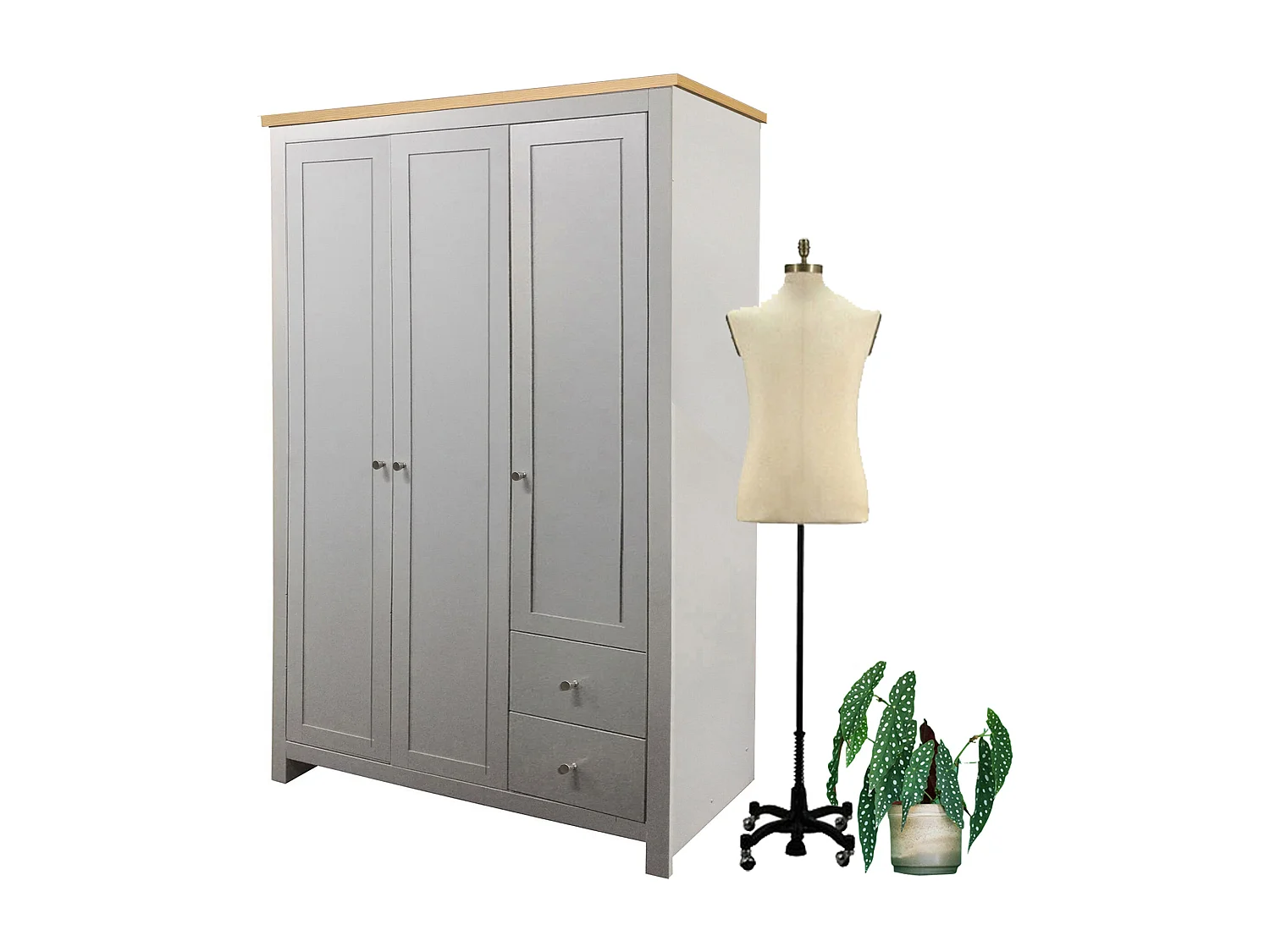Armario con 2 cajones en MDF roble y gris
