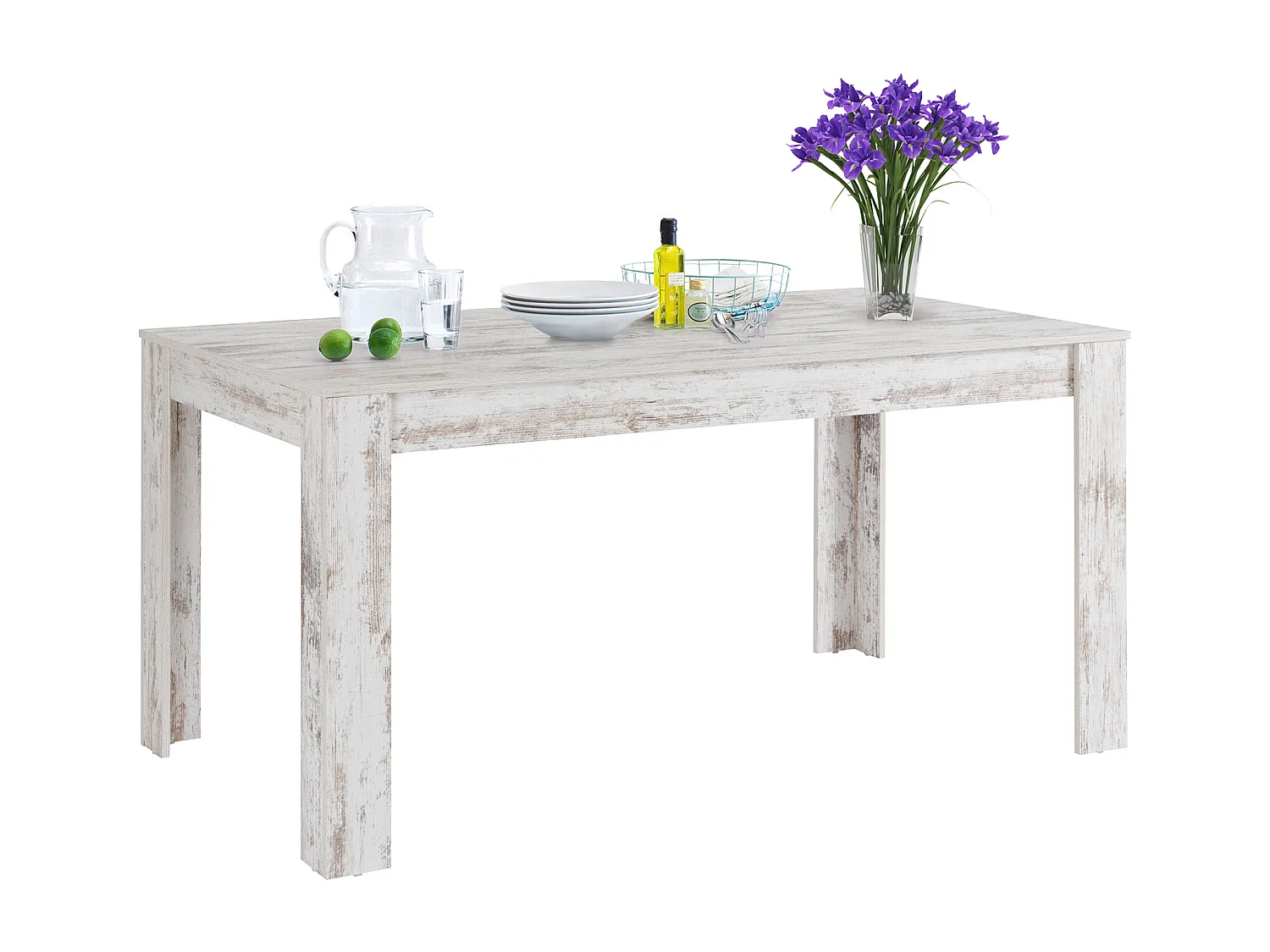 Lynn-Antiek witte MDF 160x90 cm 8 persoons eettafel