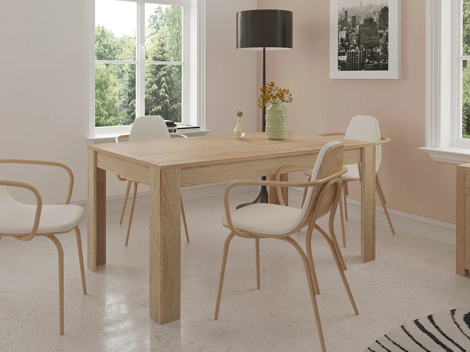 Mesa de comedor en MDF roble