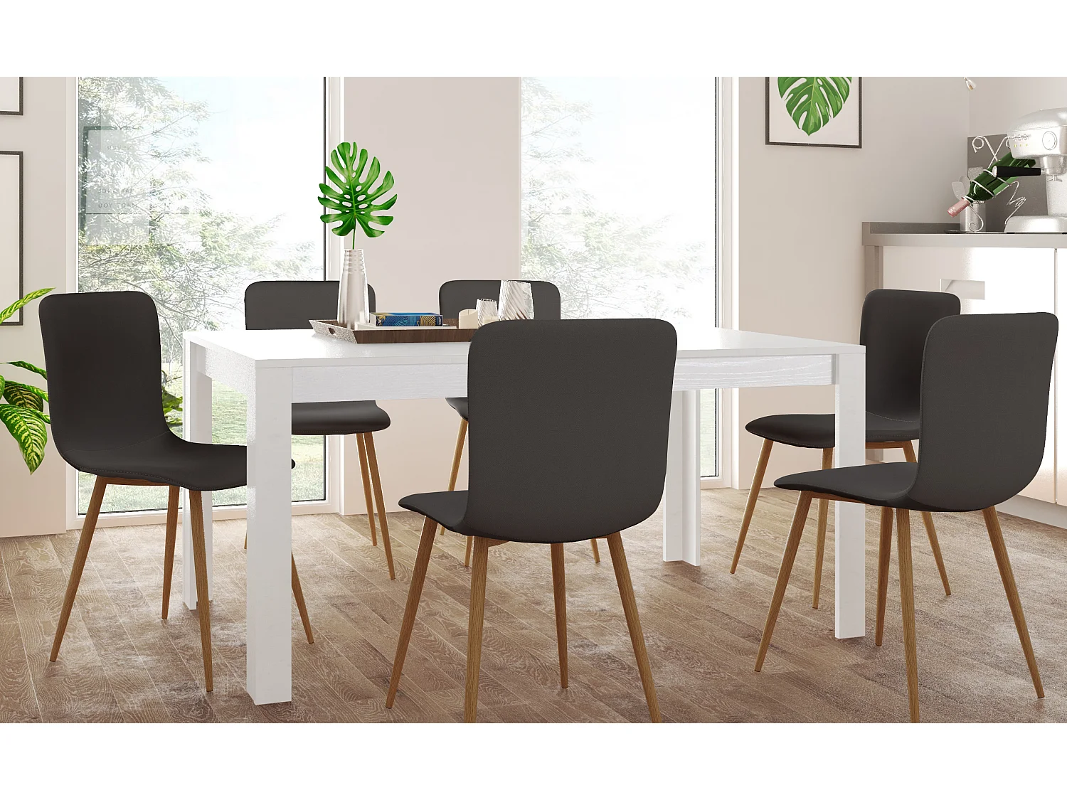 Lynn | Mesa de Jantar 160x90 cm 8 lugares em MDF Branco