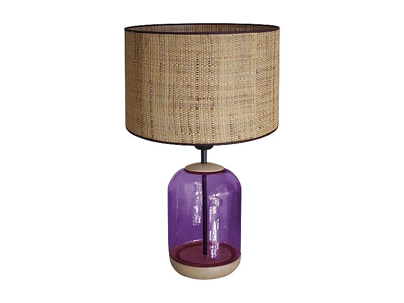 Lampe a Poser TOSEL ,bois,verre,naturel,H50xD30x P30cm