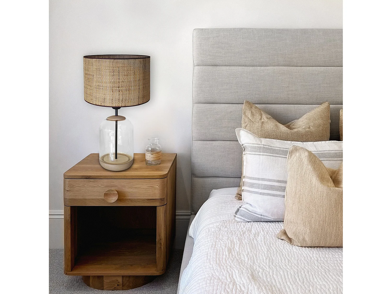 Lampe a Poser TOSEL ,bois,verre,naturel,H50x D30xP30cm