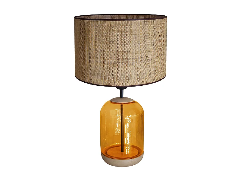 Lampe a Poser TOSEL ,bois,verre,naturel,H50xD30xP 30cm
