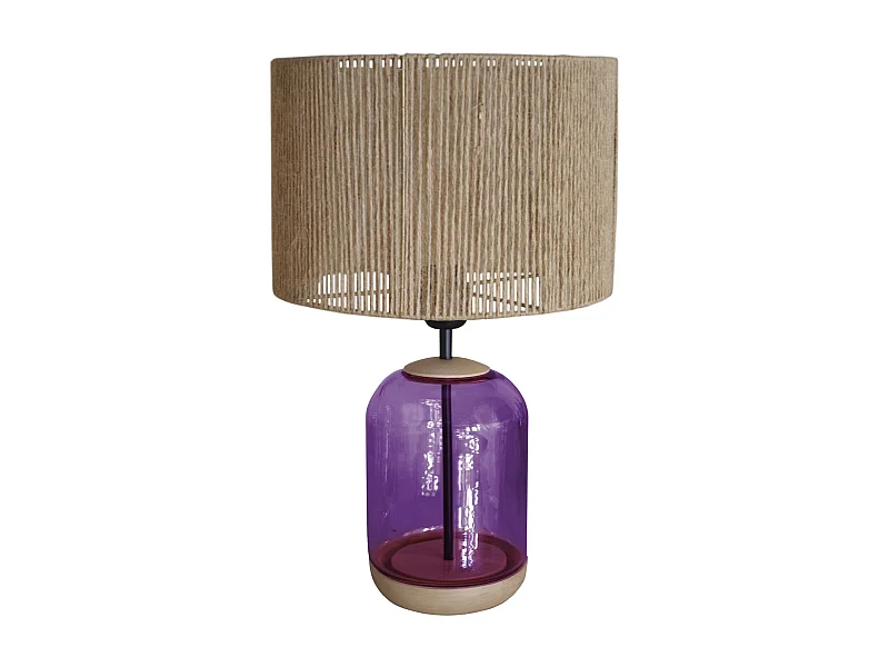 Lampe a Poser TOSEL ,bois,verre,naturel, H 50xD30xP30cm