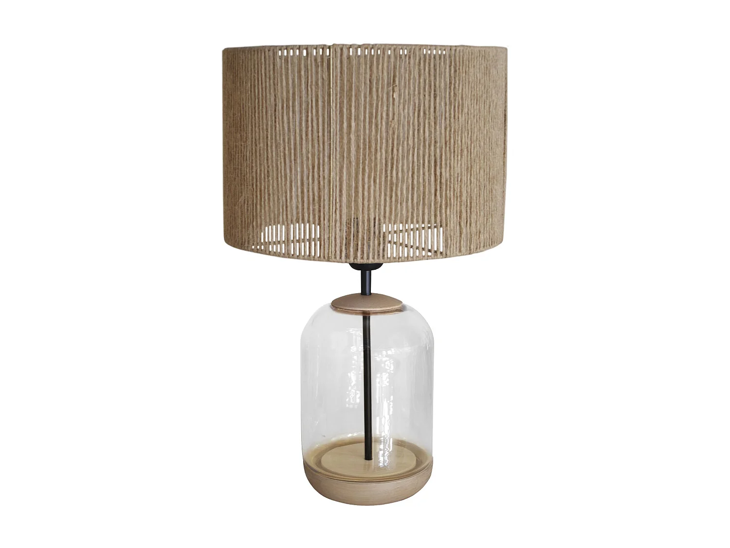 Lampe a Poser TOSEL ,bois,verre,naturel, H50xD30xP30cm