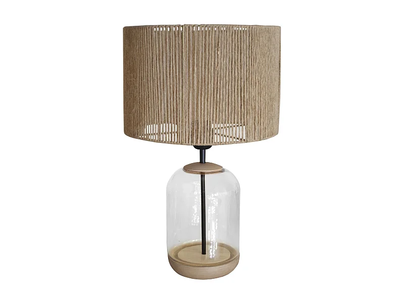 Lampe a Poser TOSEL ,bois,verre,naturel, H50xD30xP30cm