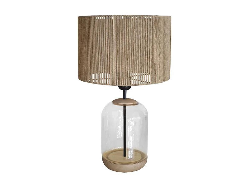 Lampe de Chevet TOSEL ,bois,verre,Transparent ,H41xD25x P 25cm