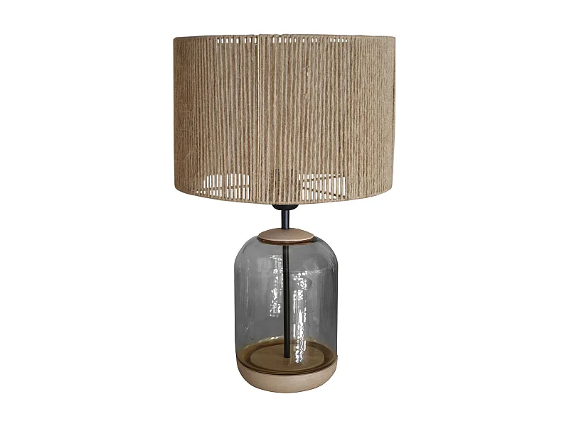 Lampe a Poser TOSEL ,bois,verre,naturel,H 50xD 30xP30cm