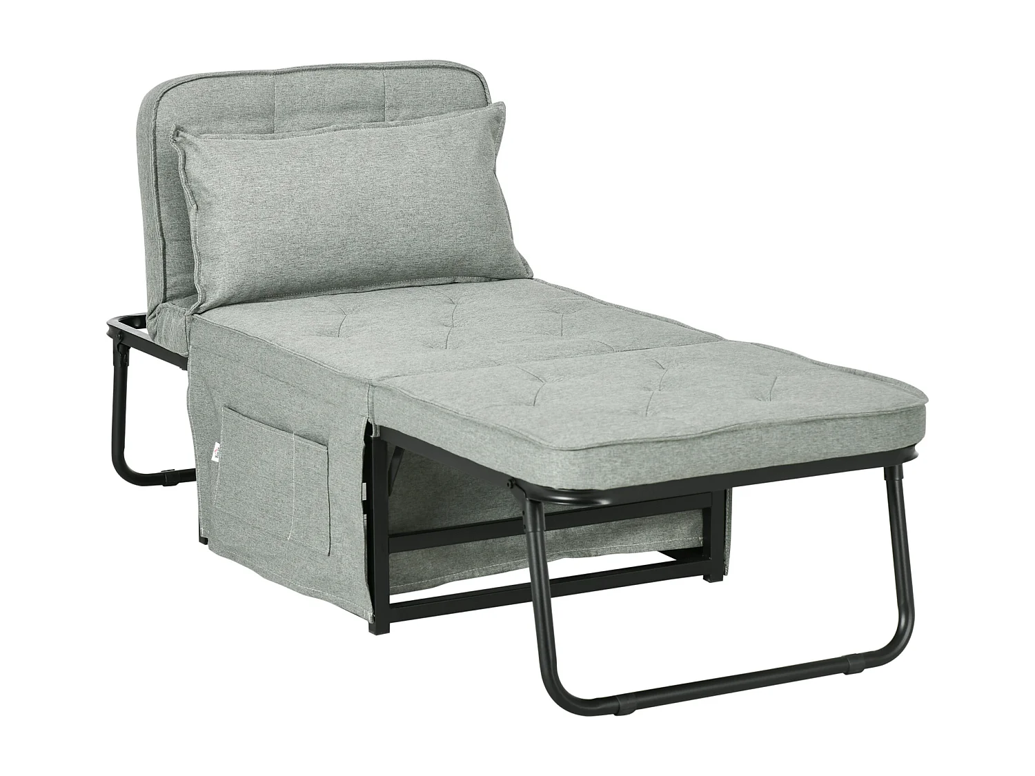 Fauteuil chaise longue lit pouf 4 en 1 dossier inclinable 5 niveaux repose-pied rabattable châssis acier noir tissu gris