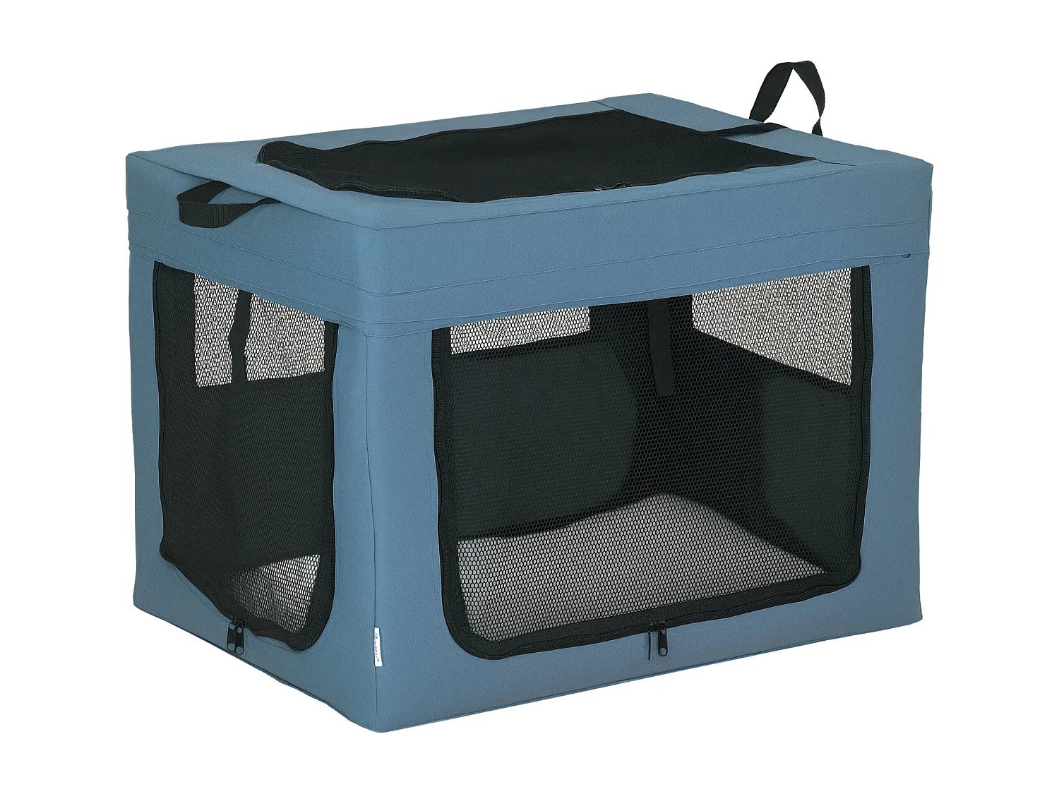Sac de transport pliable pour chien chat - 2 poignées, 3 portes - dim. 69L x 51l x 51H cm - acier polyester bleu
